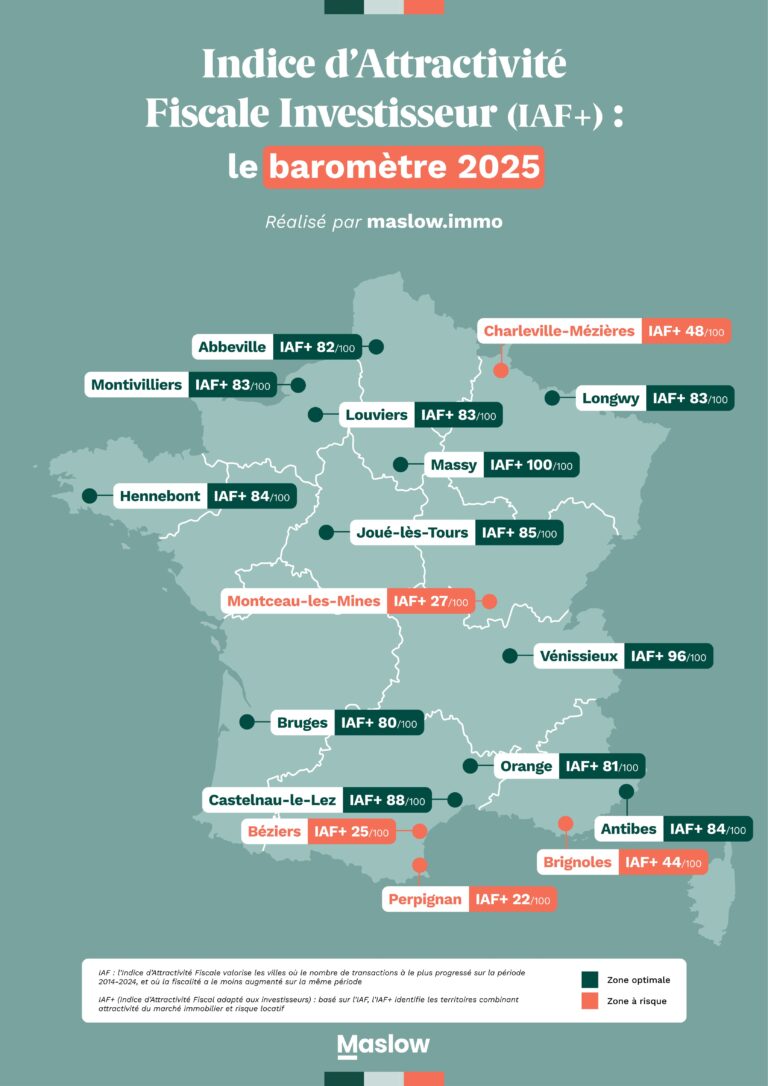 Carte des zones optimales et à risque selon le nouvel indice d'attractivité fiscale de Maslow