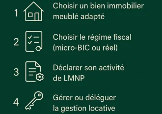 Infographie qui montre les 5 étapes essentielles pour investir en LMNP